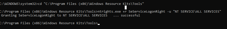 ntrights.exe дать права SeServiceLogonRight 