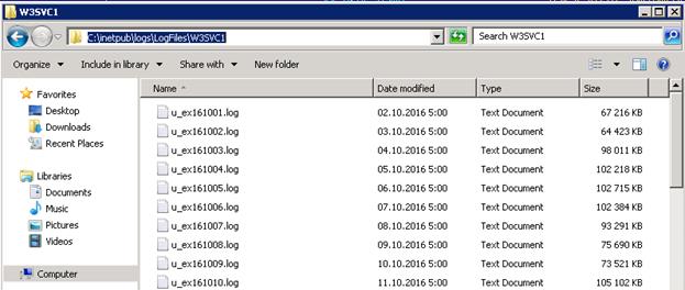 лог файлы iis LogFilesW3SVC1
