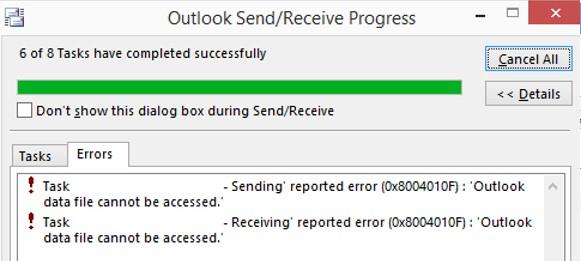 0x8004010F Outlook data file cannot be accessed