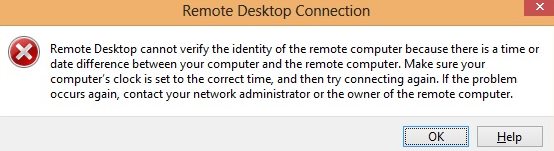 Сеанс удаленного рабочего стола не может проверить подлинность удаленного компьютера, поскольку обнаружено различие во времени или текущей дате между этим компьютером и удаленным компьютером