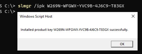 slmgr ipk: установка kms ключа на клиентах