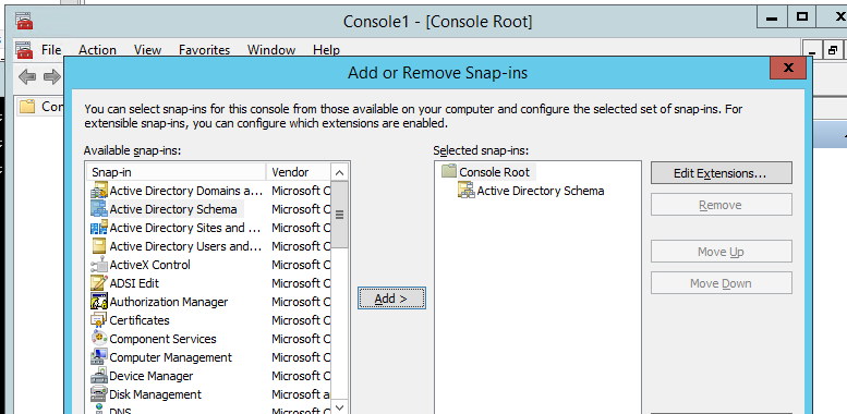 оснастка Active Directory Schema