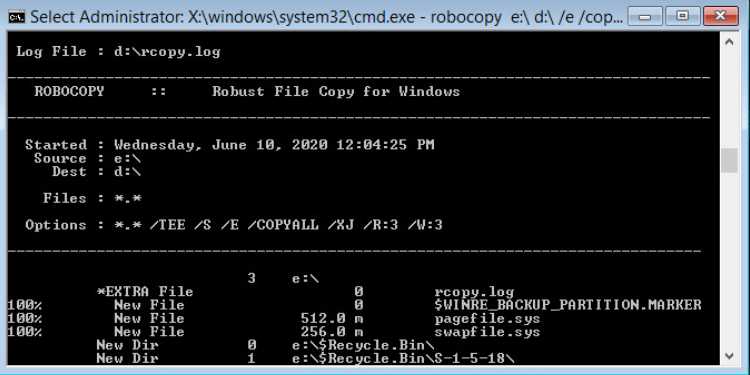 robocopy перенос установленой windows 10 на новый диск