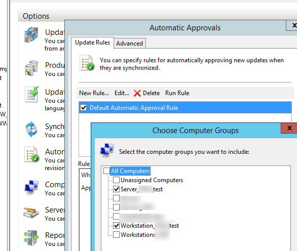 правила автоматического одобрения обновлений wsus