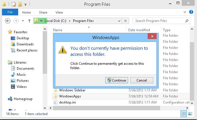 Доступ к C:Program FilesWindowsApps запрещен 