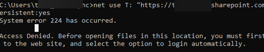 net use System error 224 has occurred