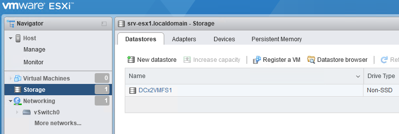 новое vmfs хранилище для размещеия файлов виртуальных машин esxi