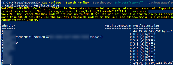 Get-Mailbox - результаты поиска по ящикам пользователей