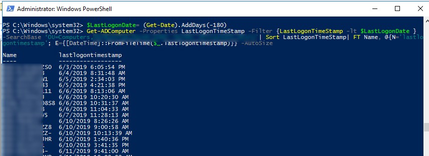 powershell команда поиска неактивных компьютеров в active directory