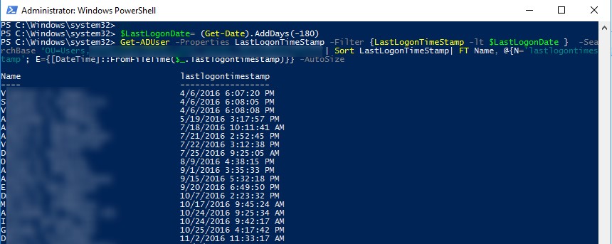 поиск неактивных учеток пользователей в домене ad с помощью powershell