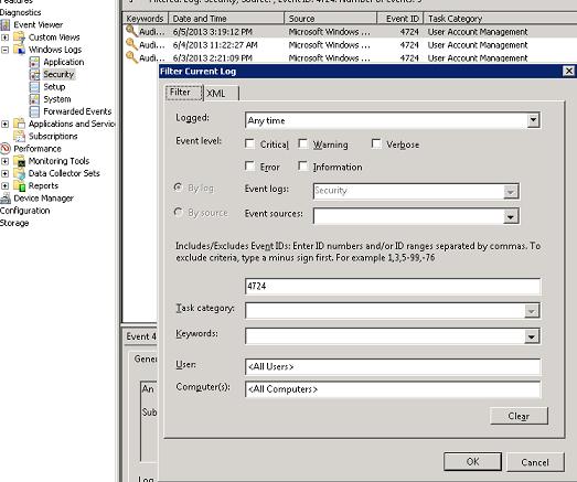 Фильтрация и поиск по ID события в журнале securiry windows