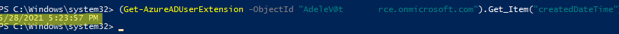 Get-AzureADUserExtension createdDateTime