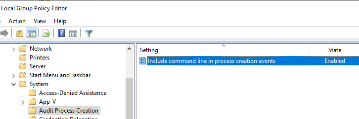 параметр GPO Include command line in process creation events