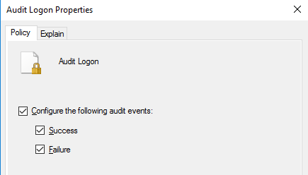 включить политки аудита входа в домен Audit Logon 