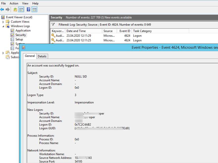 Event ID 4624 An account was successfully logged on