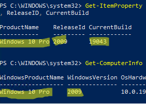 powershell - вывести билд windows 10 на компьютере