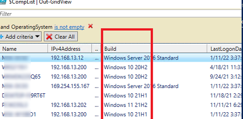 получить версию билда Windows на компьютерах в домене AD через powershell