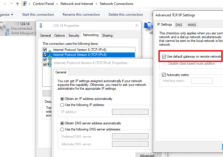 Use default gateway on remote network