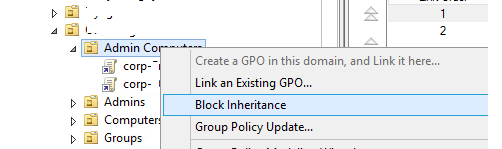 групповые политики - заблокировать наследование Block inheritance