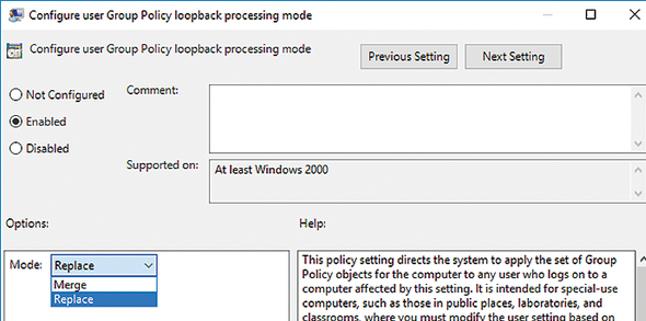 Configure user Group Policy Loopback Processing mode - Замыкание групповой политики