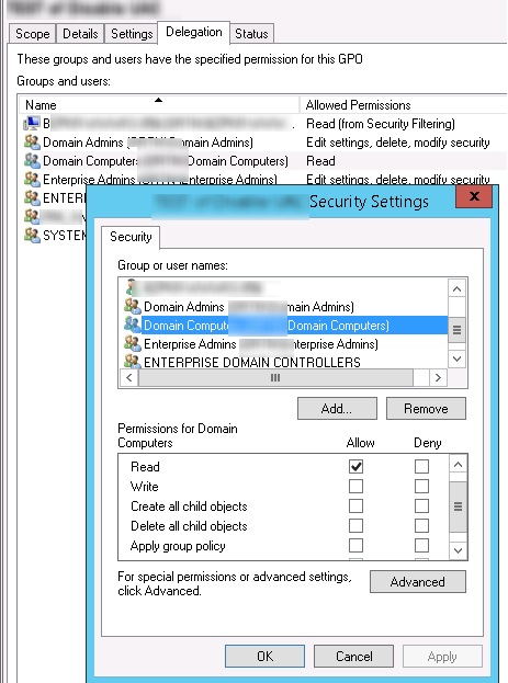 delegation - права для Domain Computers