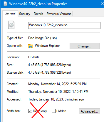 При подключении ISO файла возникла проблема 5 ISO файл только для чтения
