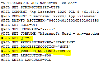 PJL SET PROCESSINGBOUNDARY=MOPY