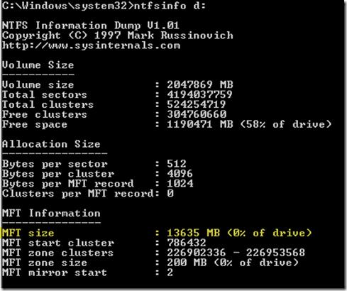 Проблема высокой загрузки памяти системным файловым кэшем на Windows Server 2008 R2 5 ntfsinfo