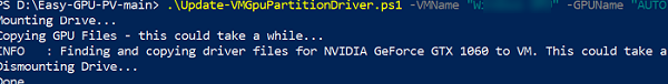 Update-VMGpuPartitionDriver.ps1 - скопировать драйвера видеокарты в виртуальную машину Hyper-V