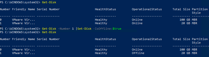 powershell перевести usb диск в оффлайн