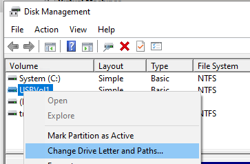 изменить букву usb диска 