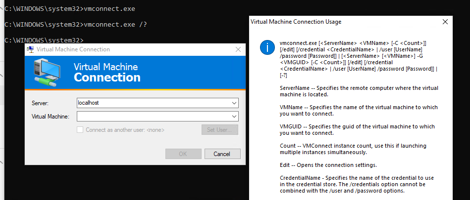 утилита подключения к консоли виртуальной машины vmconnect.exe (Virtual Machine Connection)