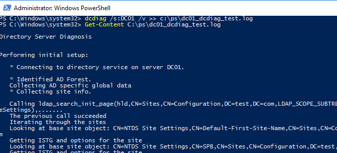 расширенная диагностика состояния контроллера домена командой dcdiag