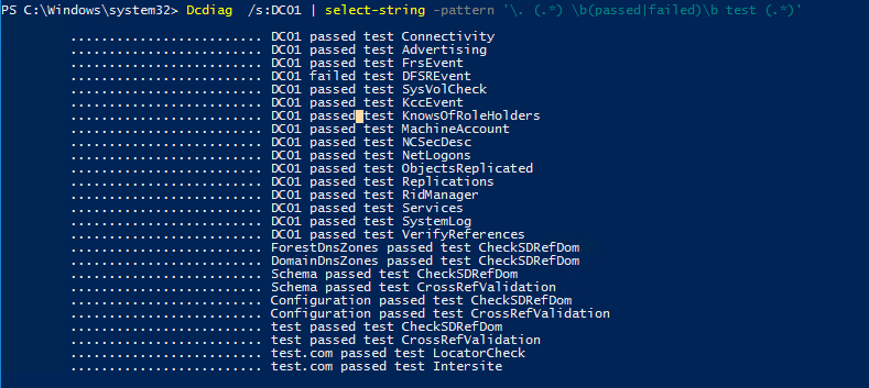 powershell скрипт - вывести информацию о тестах контроллера домена