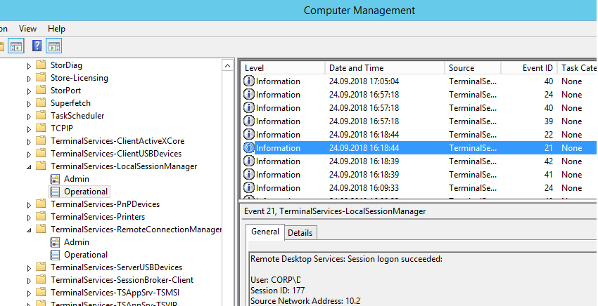 Remote Desktop Services: Session logon succeeded
