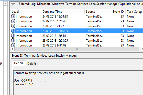 Remote Desktop Services: Session logoff succeeded