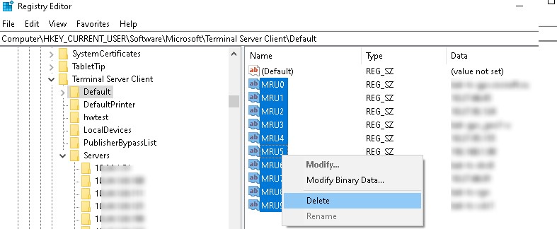 Просмотр и очистка истории RDP подключений в Windows 3 очистка rdp истории в реестре