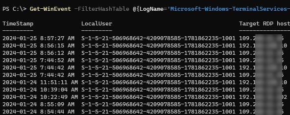 Просмотр и очистка истории RDP подключений в Windows 7 Просмотри истории rdp подлключений в журнале событий