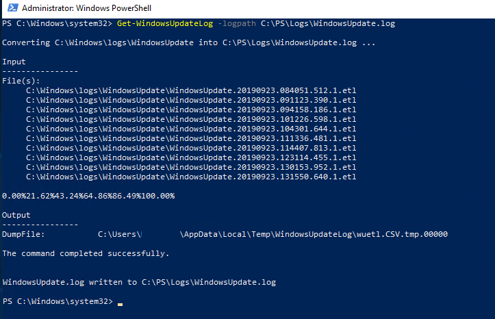 Get-WindowsUpdateLog в WIndows 10 