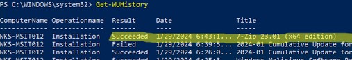 Get-WUHistory из модуля PSWindowsUpdate