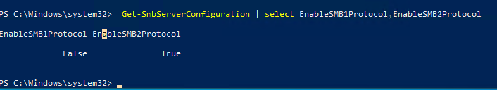 Get-SmbServerConfiguration | select EnableSMB1Protocol,EnableSMB2Protocol