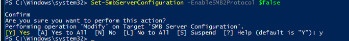 Set-SmbServerConfiguration - powershell отключить SMBv2 и SMBv3