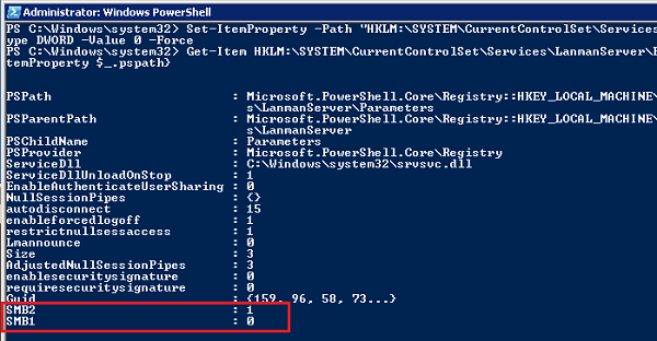 отключить smbv1 сервер в windows 7 через powershell