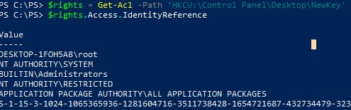 получить текущие разрешения на ветку реестра из powershell