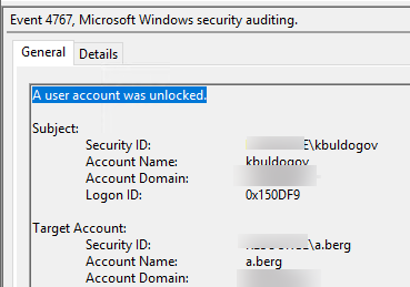 EventID 4767 A user account was unlocked