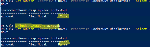 команда Unlock-ADAccount 