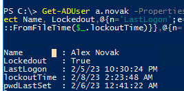 powershell - когда был заблокирован пользователь lockoutTime