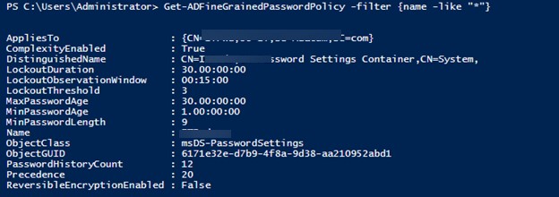 Get-ADFineGrainedPasswordPolicy вывести все политики паролей в домене