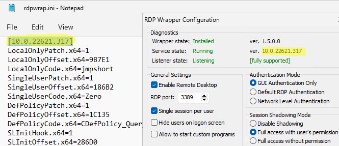 rdpwrapper - добавить описание в файл rdpwrap.ini для вашей редакции windows