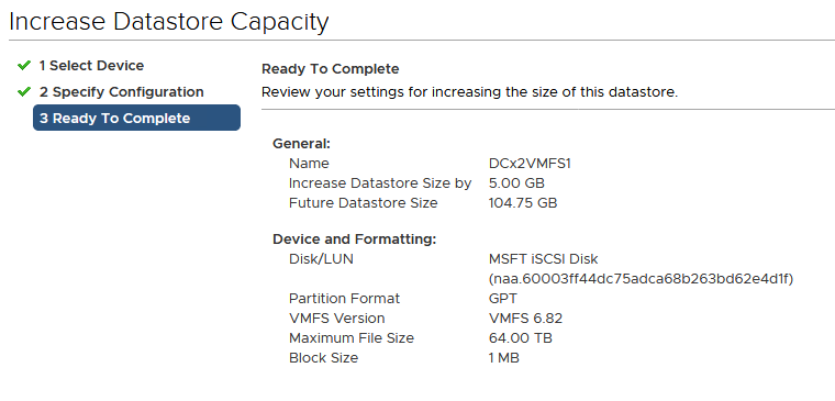 увеличить размер VMFS диска в VMWare